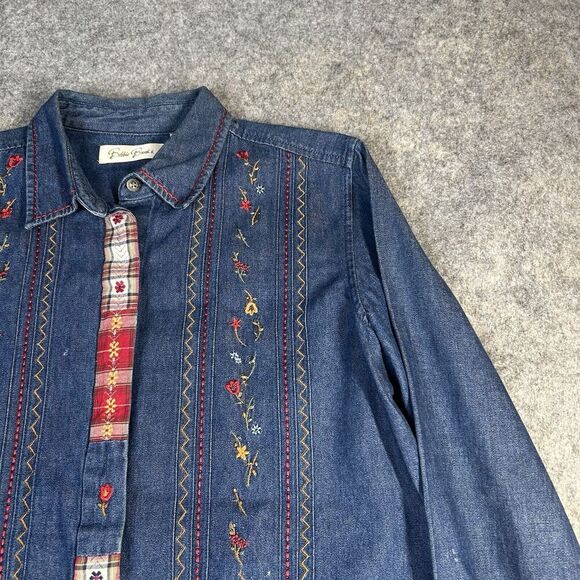 Vintage Bobbie Brook Denim Shirt Womens Small Button Down Embroidered Floral - Picture 2 of 7